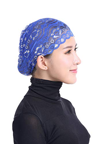 Vpang 5 Pack Womens Muslim Inner Hijab Caps Shiny Lace Head Cover Stretch Beanie Turban Hat Chemo Cap Headwrap Cover - color: Set 2