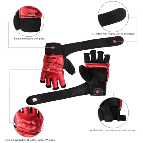 FitsT4 Sports Half Mitts MMA UFC Training Boxing Punch Bag Martial Arts Gloves - color: Red, size: Small
