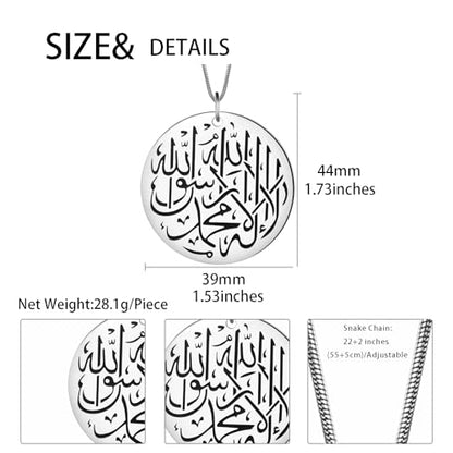 Hipunk Men Islamic Pendant Necklace - Muslim Allah Necklace Allah Necklace Mens Muslim Islam Pendant 316L Stainless Steel Islamic Arabic Gift Black Gun/18K Gold Plated Islam Jewelry SP0049 - color: white