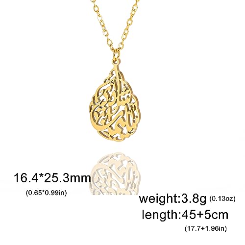 VASSAGO Islam Muslim Necklace for Women Stainless Steel Teardrop Pendant Arabic Calligraphy Script Allah Necklace Islam Eid Ramadan Gift Religious Jewelry - color: gold ayatul kursi necklace