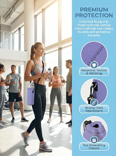 Neoprene Water Bottle Carrier Bag with Adjustable Shoulder Strap,Insulated Water Bottle Cover for Stainless Steel/Glass/Plastic Bottles - color: Lavender, size: 500ml