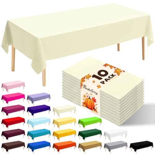 10 Pack Premium Disposable Plastic Tablecloth 54" X 108" Rectangle Table Cover for Birthdays Weddings Christmas Anniversary Buffet Table (Beige) - color: Beige, size: 54" X 108" Rectangle