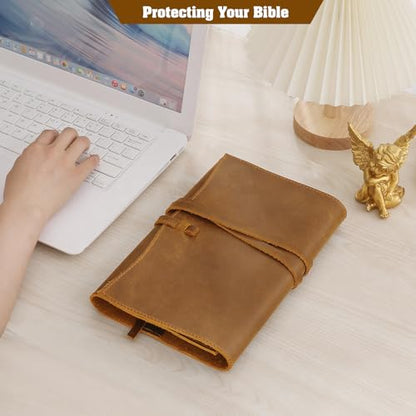 Jack&Chris Leather Bible Cover, Leather Book Cover for Men and Women, Bible Holder Strap Bible Cover Gifts, JC61-7M