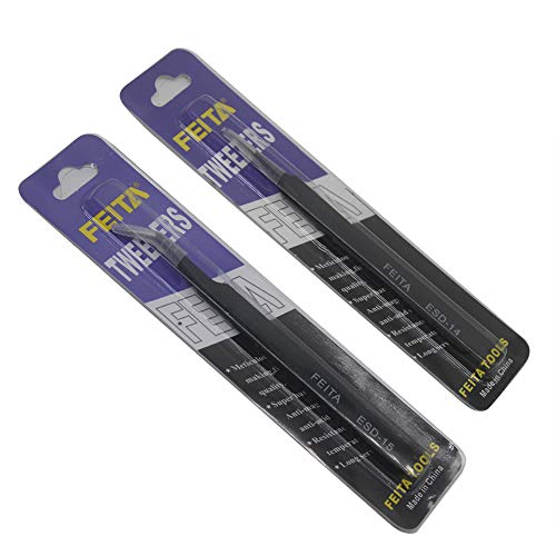 Eyelash Tweezers - FEITA Precision Eyelash Extension Tweezers Set - Professional Straight & Curved Pointed Very Fine Tip Tweezers for Lash Extensions - Black - 2Pcs - color: Black Tweezers - 2pcs