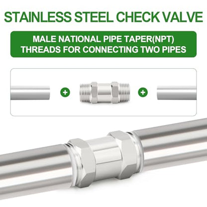 1PCS 316L Stainless Steel 1/4" NPT Male Check Valve,Backflow Prevention,One Way Non-Return Check Valves - size: 1/4" MNPT