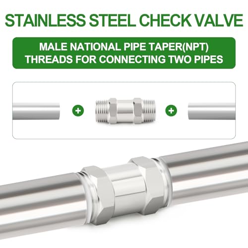 1PCS 316L Stainless Steel 3/8" NPT Male Check Valve,Backflow Prevention,One Way Non-Return Check Valves - size: 3/8" MNPT