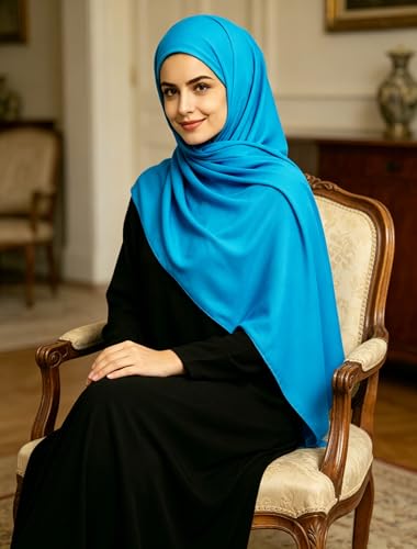 Lina & Lily Non-see-through Premium Jersey Maxi Hijab Head Scarf Wrap for Muslim Women - color: Azure Blue