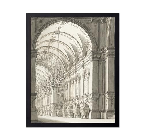 Poster Master Architecture Print - Vintage Vaulted Hall with Candelabra Poster - Sketch Art - Interior Etching - Minimal Office, Living Room or Bedroom Decor - 11x14 UNFRAMED Wall Art - color: Style-02, size: 11"L x 14"W