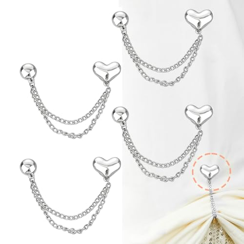 Ouliget Multi-Function Magnetic Clothing Clips,Pinless Brooch Chain Magnetic Buttons Shawl Clips for Hijab, Loose T-Shirt Hems, Sleeves, Collar and Pants Hems,4 Pieces (Silver Love) - color: Silver Love