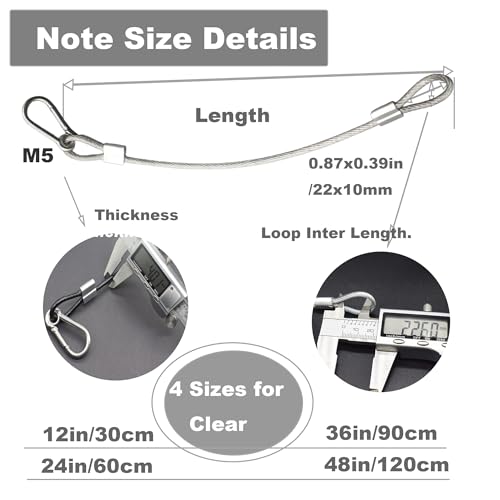 5 pcs 12 inch Vinyl Cover Coated Stainless Steel Wire Rope Lanyard Cable Tether Safety Strap with Hooks and 2 Loops (4mm Thickness), Clear - color: 5pcs_Clear, size: 12"/30cm