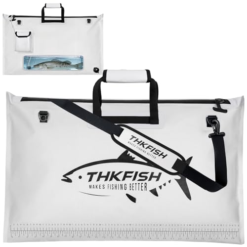 THKFISH Fish Tournament Weigh in Bag for Bass Fishing with Leakproof Zipper | Heavy Duty Live Fish Bags for Caught Fish with Waterproof Zipper and Mesh Liner,Puncture Resistant - color: White-32×19.7in