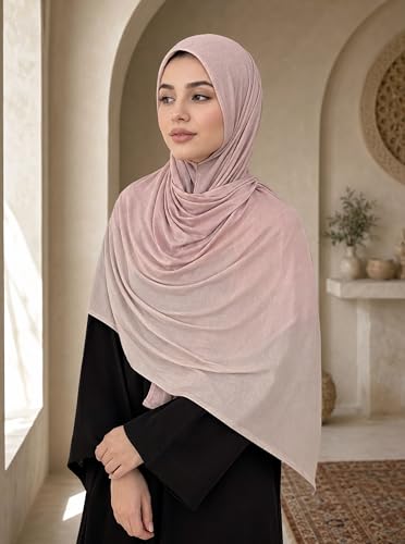 Premium Stretch Cotton Gradient Scarf for Women, Soft Jersey Wrap Shawl, Lightweight Ombre Hijab for Everyday Wear - color: Mctlo2537-lightpink