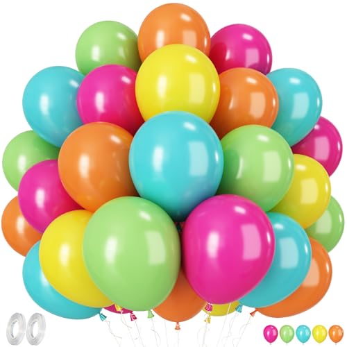 Tropical Balloons, 50 Packs 12 Inch Hawaiian Balloons Hot Pink Orange Teal Green Balloon Colorful Balloon for Summer Birthday Baby Shower Tropical Aloha Luau Pool Party Decorations - color: Green Blue Yellow
