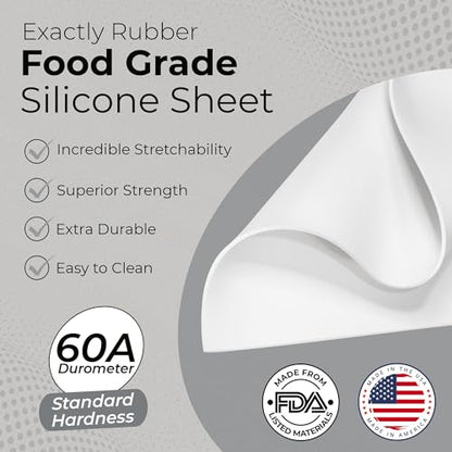 Exactly Rubber - White Silicone Sheet, 60A Durometer Silicone Mat, Food-Grade Rubber Mat with -80 to 450°F Temperature Resistance, 400% Elongation, Silicone Placemat Made in The USA, 1/16 x 3" x 9" - size: 1/16 x3 x9