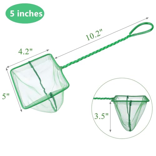 Lpraer 4in 5in 6in Aquarium Fish Net Green Fine Mesh Nylon Net Collection with 11" Long Handle Square Quick Catch Fish Net for Fish Tank - color: Green, size: 6PCS 4，5，6"