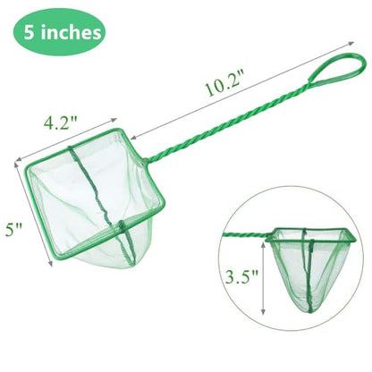 Lpraer 4in 5in 6in Aquarium Fish Net Green Fine Mesh Nylon Net Collection with 11" Long Handle Square Quick Catch Fish Net for Fish Tank - color: Green, size: 6PCS 4，5，6"