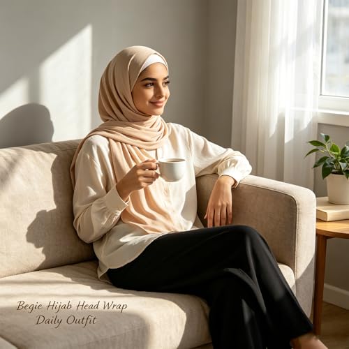 Hijab Scarf for Women, 3PCS Set with Undercap and Hijab Clip Lightweight Modal Muslim Head Wrap Scarf for Daily - color: Sy20-beige Hijab+white Undercap