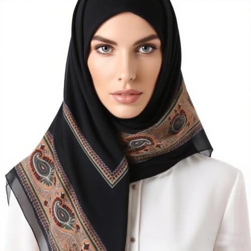 K-Elewon Large Square Scarf 51" Headscarf Chiffon Fashion Scarves Turbans Hair Wrapping Scarfs - color: A-black