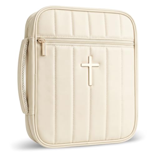 Wuflyover Bible Bag for Women, Quilted Bible Cover Case with Handle, Bible Carrying Case for Church and Bible Study, (Beige) - color: Beige