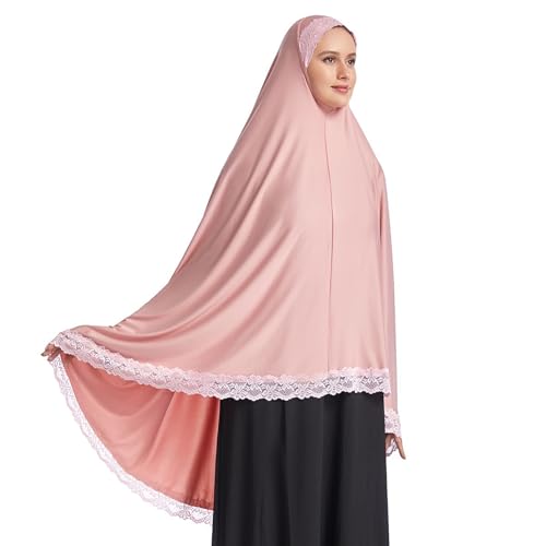 Muslim Women's Instant Big Hijab Jersey Turbans Khimar Abaya Soft Prayer Scarf, 1pc Lace - color: Pink, size: Large