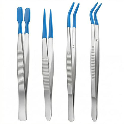 Nogeqi 4 Piece Rubber Tipped Tweezers, Stainless Steel Tweezers for Crafting, Straight Tip Craft Tweezer Pvc-Coated Precision Long Tweezer for Stamps Jewelry Beads Industrial Electronic Lab Tools