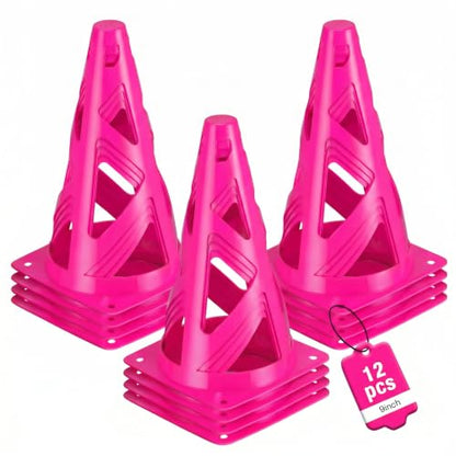 12 Pack Soccer Cones, 9 Inch Agility Cones for Soccer, Football, Basketball, Cones for Sports Training, Speed & Agility Drills, Field Marking Equipment - color: pink
