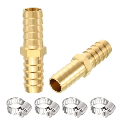 2 Pack Brass Hose Barb to Adapter with 4Pcs Stainless Steel Hose Clamp, 1/2" Barb x 1/2" for Industrial, Automotive, Fluid, Home Gardening, and Water Treatment - size: 1/2" Barb To 1/2" with Hose Clamp