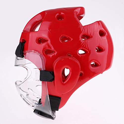 Kids & Adults Taekwondo Karate Headgear MMA Martial Arts Helmet, with Removable Face Shield, Soft Head Gear for Martial Art Grappling Muay Thai Kickboxing Taekwondo - color: Red, size: X-Large