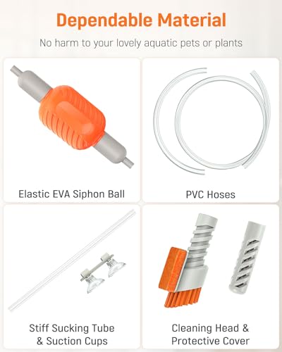 Pawfly 10 Gallon Aquarium Vacuum Gravel Cleaner, Manual Water Changer Siphon with Long Hose and Cleaning Brush Pad for Water Changing and Sand Washing