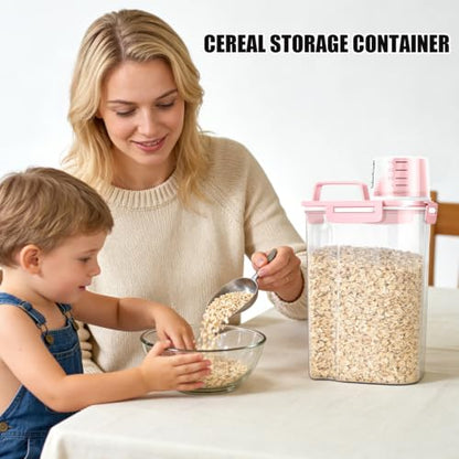 2 Pack 3 Lbs Pet Dog Cat Food Bird Seed Storage Containers for Travel -Pink | Airtight 5 Lbs Rice Dispenser Flour Container Keep Fresh Portable Cereal Oatmeal Holder Large Pour Spout Measuring Cup Handle - color: Pink-3L 2Pack