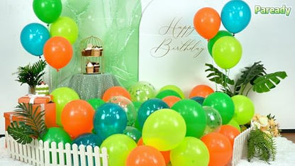 Paready Dinosaur Balloons, 60Pcs Dino Printed for Kids Boys Birthday Supply - color: Green Orange Dino