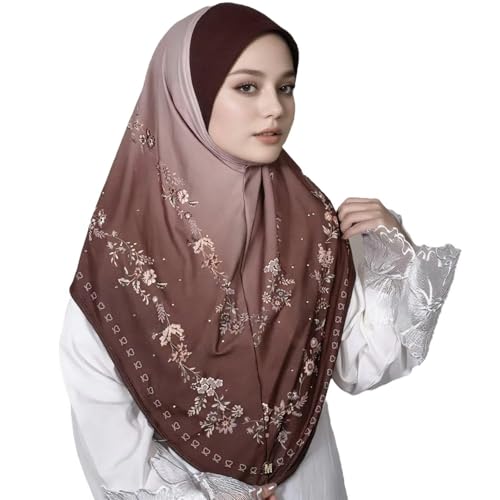 Instant Hijab For Women Ready To Wear Printed Ombre Hijabs Khimar - color: 2# Mocha Brown