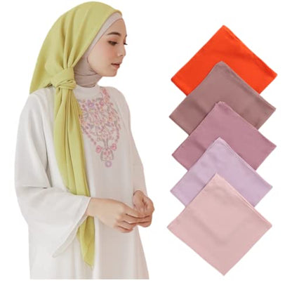 43 Inch Large Chiffon Square Hijab Hair Scarf for Muslim Shawls Headscarf for Women Bandana Turban Wrap Scarves - color: Orange + Brown + Leather Pink + Pink + Nude