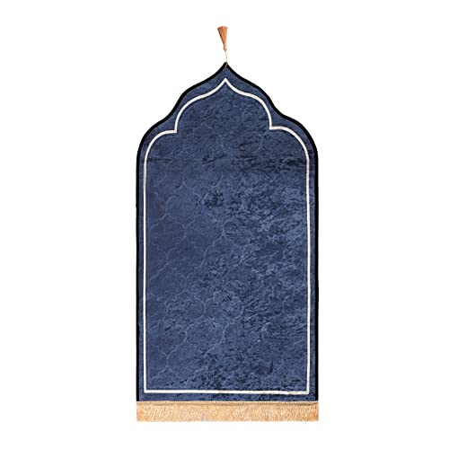 Muslim Prayer Rug Islamic Mat for Muslim Prayers Great Ramadan Gift for Muslim Men Women Portable Prayer Mat Rug Turkish Pocket Praying Rug Thick Large Padded Sajadah Muslim Prayer Rug Velvet Carpet - color: Blue