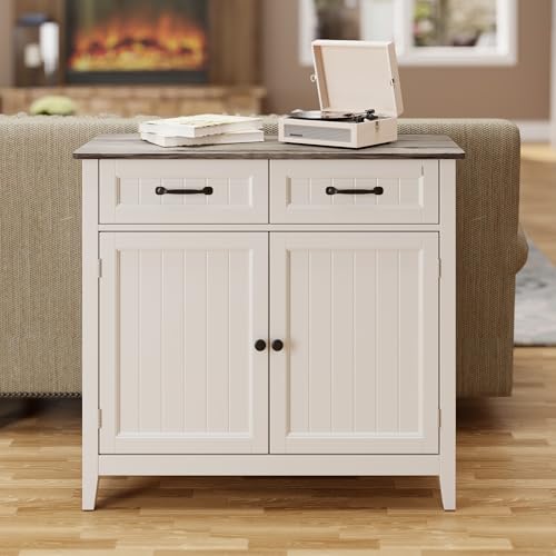Bealife 32" Buffet Cabinet, Kitchen Island with Storage - Grey | Coffee Bar Cabinet with 2 Drawers and Adjustable Shelf, for Dining Room, Living Room, Entryway - color: Grey