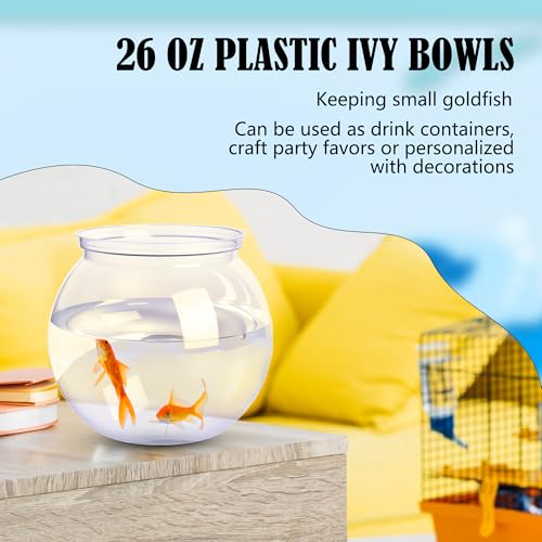 8 Pcs Plastic Fish Bowl 26 oz Round Clear Fishbowl Fish Tank Unbreakable Vases Bowls Transparent Aquarium for Candy Goldfish Home Decoration Table Centerpieces