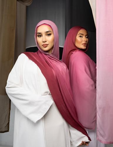 Txmout Ombre Modal Hijab Scarf for Women Muslim, Soft Lightweight Headscarf - color: Dark Pink - Light Pink