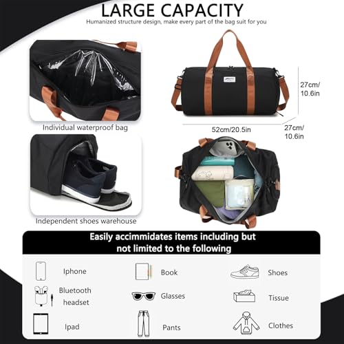 BESMART Gym Bags for Men with Side Pocket，38L Large Sports Gym Duffle Bag | Adjustable Strap&Shoe Compartment, Waterproof, Spacious, Wet Pocket, Durable Duffel Bag for Gym,Travel, Fitness,Black/Brown - color: Black-brown with TPU pocket
