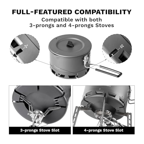 Fire-Maple Petrel Ultralight Camping Pot, Foldable Handle, 800ml | 30% Faster Boil, Heatproof & Locking Handle, Hard Anodized Aluminum, Compatible with 3 & 4 Prongs Stove, 188g