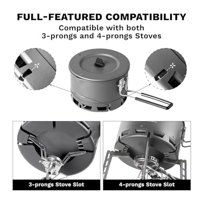 Fire-Maple Petrel Ultralight Camping Pot, Foldable Handle, 800ml | 30% Faster Boil, Heatproof & Locking Handle, Hard Anodized Aluminum, Compatible with 3 & 4 Prongs Stove, 188g