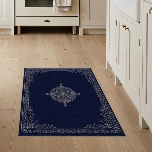 3'x5' Blue Deep Medallion Prayer Design Washable Area Rug - color: Blue/Pattern 12, size: 3' x 5' (Rectangular)