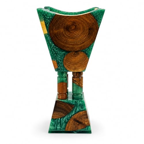 SS Craft Wood & Resin Incense Burner Holder with Heat-Resistant Metal Insert – Handmade Decorative Incense Stick Stand for Home Decor, Meditation, Aromatherapy & Gifting - color: Green