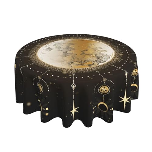 Astrology Moon Art Tablecloth Abstract Round Table Cover Washable Table Cloth for Home Kitchen Party Picnic 60 Inch - color: Astrology Moon Art