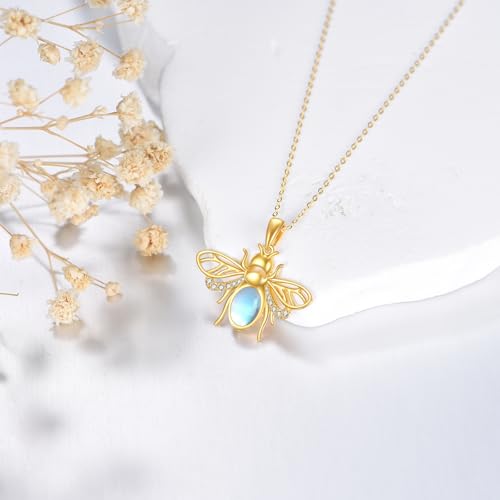 KECHO Gold Bee Necklace Gifts for Mom Women 14k Yellow Gold Honeycomb Honey Bee Pendant Necklaces Love Heart Jewelry Gifts for Women Her Wife - style: bee05