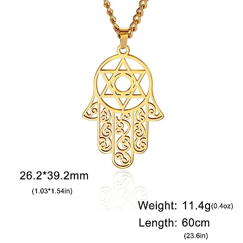 Hamsa Hand of Fatima Hexagram Necklace Star of David Evil Eye Pendant Jewish Female Protection Amulet Symbol Jewelry Women Men - color: gold