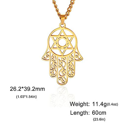 Hamsa Hand of Fatima Hexagram Necklace Star of David Evil Eye Pendant Jewish Female Protection Amulet Symbol Jewelry Women Men - color: gold