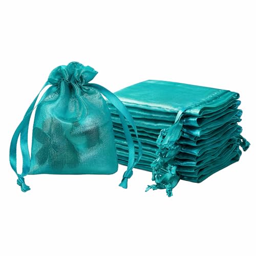 QIANF 20 Pcs Peacock Blue Small Organza Bags 3X4 inch for Wedding Favors with Drawstring, Mini Mesh Gift Bags Jewelry Pouch for Candy Bridal Shower Party Favor Baby Shower Christmas - color: Peacock Blue, size: 3x4"