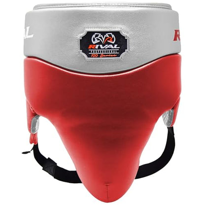 RIVAL Boxing RNFL100 Professional No-Foul Groin Protector with Laces, Dual Waist Straps, Ultra-Lightweight Construction, and Super-Rich Microfibre PU - color: Red/Silver, size: Medium