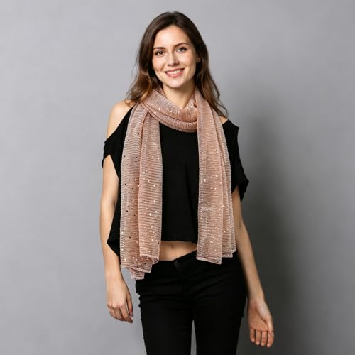 Sequin Scarf for Women Lightweight Mesh Shawl Wrap Bandana Hijab Headscarf for Summer Evening Dress - color: Lightnude