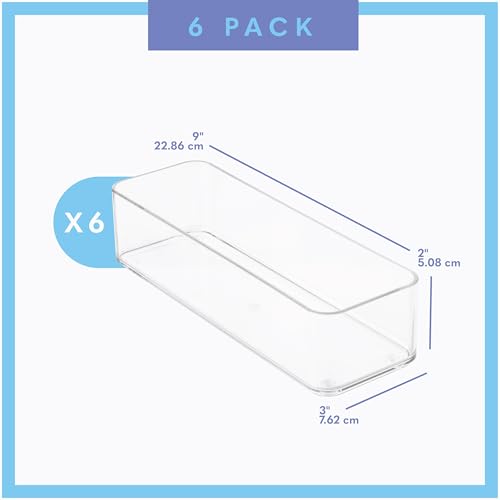 primebox Plastic Clear Drawer Organizers. Bathroom, Kitchen, Bedroom, Jewelry, Office Organizer Bins, Storage Trays. Heavy Duty, Stackable. 9" x 3" x 2" Set of 6 - size: 9" x 3" x 2"